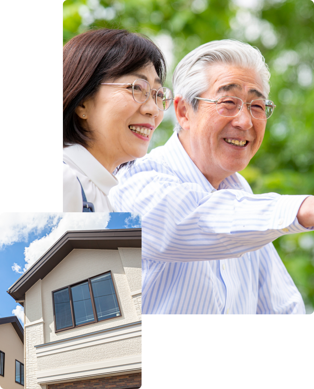 家族の笑顔と住宅の写真